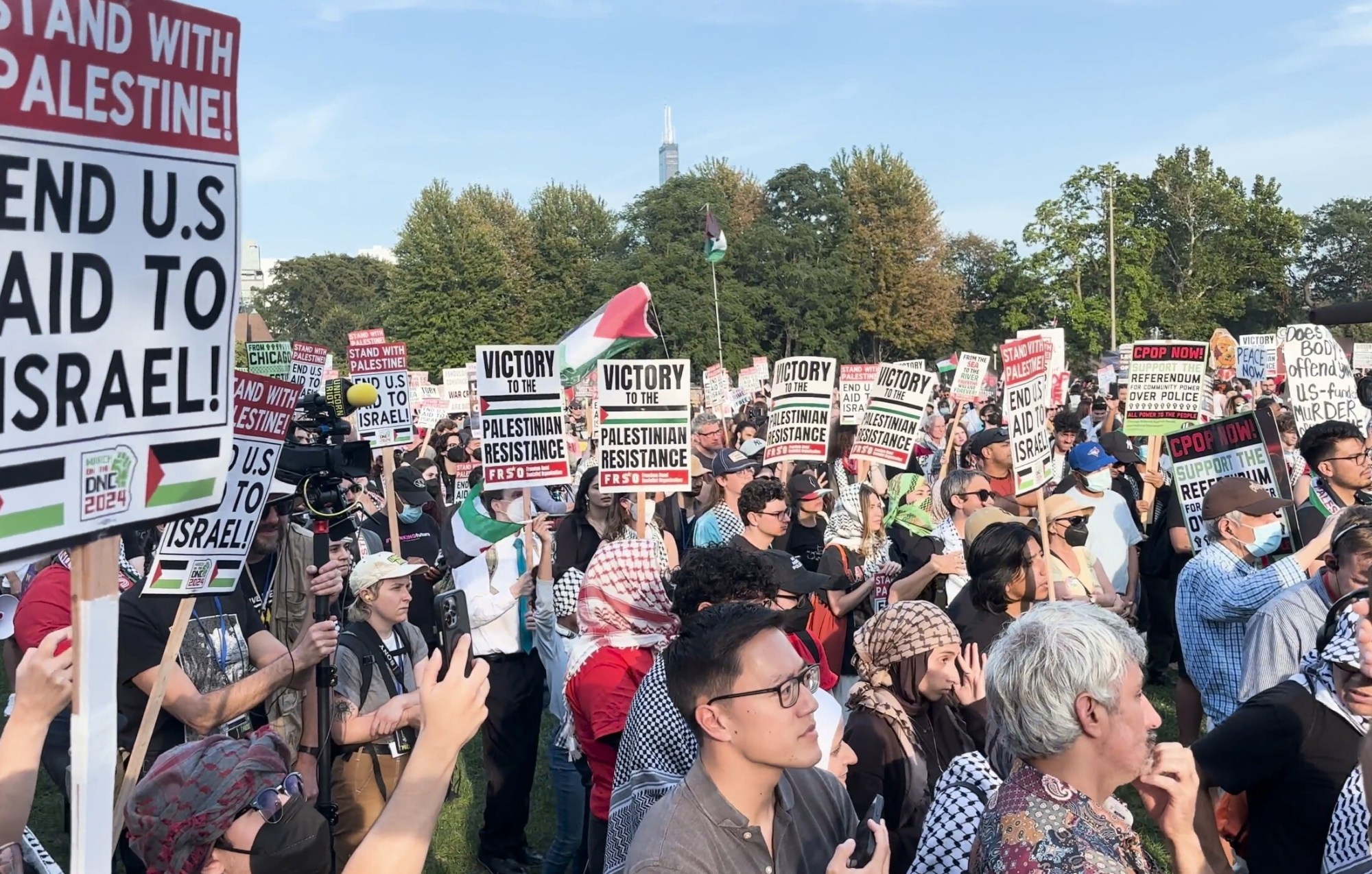 Protestors march on the DNC on Aug. 22, 2024. Screenshot/TRNN