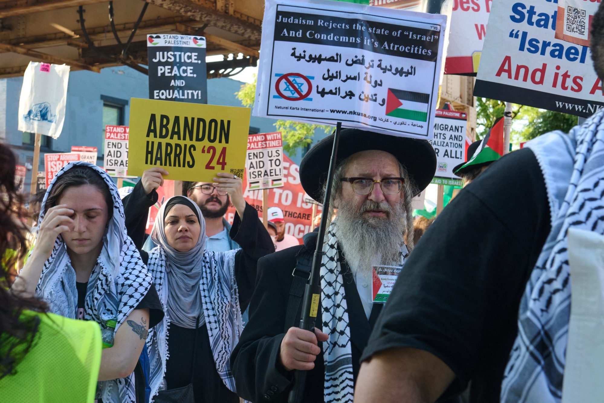 Activists protest the 2024 Democratic National Convention in Chicago, IL, Monday, August 19, 2024. Photo by DOMINIC GWINN/Middle East Images/AFP via Getty Images